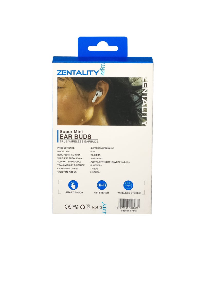 Zentality - True Wireless Earbuds Super Mini Zentality E-25 - White - Image 1