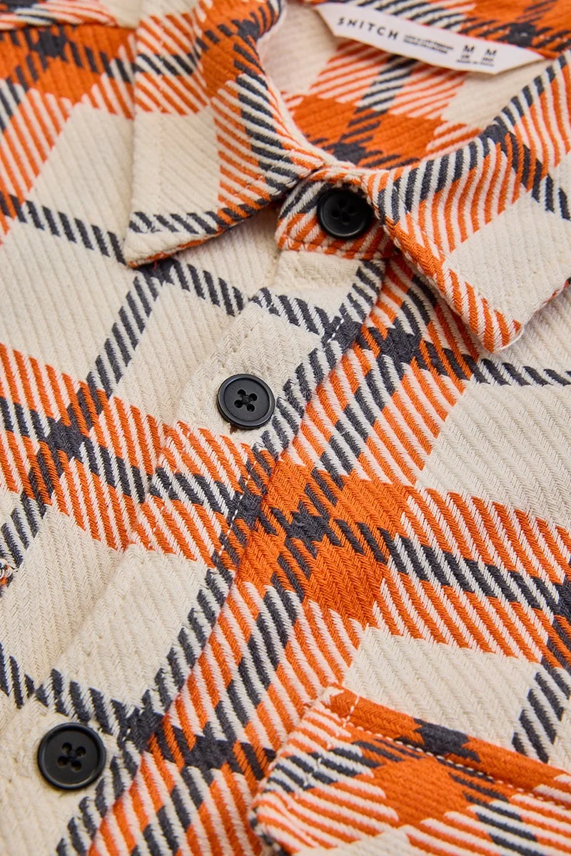 SNITCH Orange Flannel Checks Double Pocket Overshirt