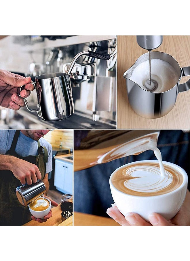 SKY-TOUCH - Stainless Steel 580ml Milk Frothing Pitcher Measurements on Both Sides Inside, Plus eBook & Microfiber Cloth Perfect for Espresso Machines Latte Art Silver - Image 1