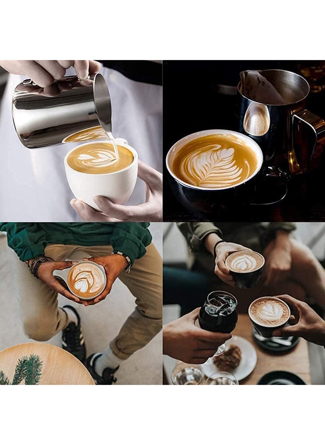 SKY-TOUCH - Stainless Steel 580ml Milk Frothing Pitcher Measurements on Both Sides Inside, Plus eBook & Microfiber Cloth Perfect for Espresso Machines Latte Art Silver - Image 1