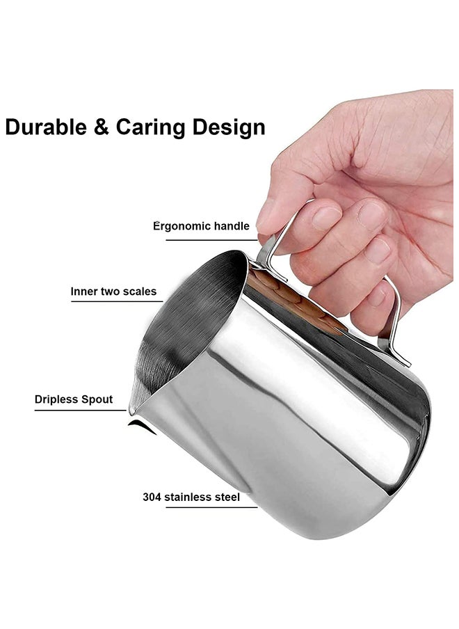 SKY-TOUCH - Stainless Steel 580ml Milk Frothing Pitcher Measurements on Both Sides Inside, Plus eBook & Microfiber Cloth Perfect for Espresso Machines Latte Art Silver - Image 1