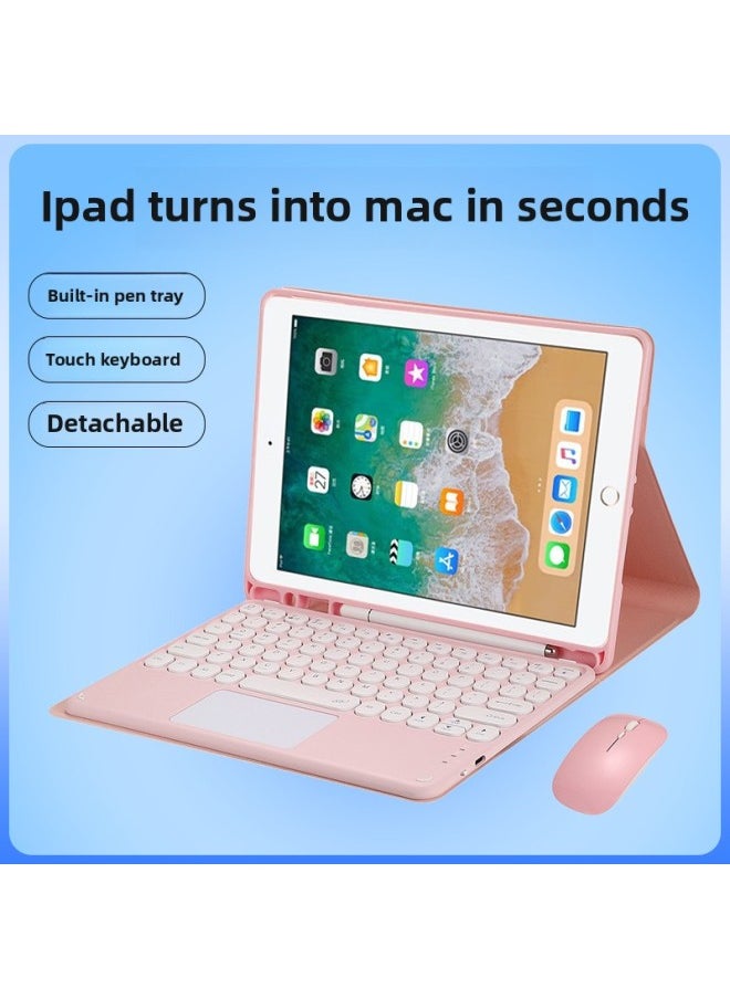 Generic For IPad Tablet Pro110.9.7 Protective Case Round Cap Removable Bluetooth Keyboard Leather Case With Touch 10.2-Color:Mist Blue Leather Case White Round Hat Touch Keyboard Mouse-Product Type:iPad Pro 12.9 2022/2021/2020/2018  - Image 2