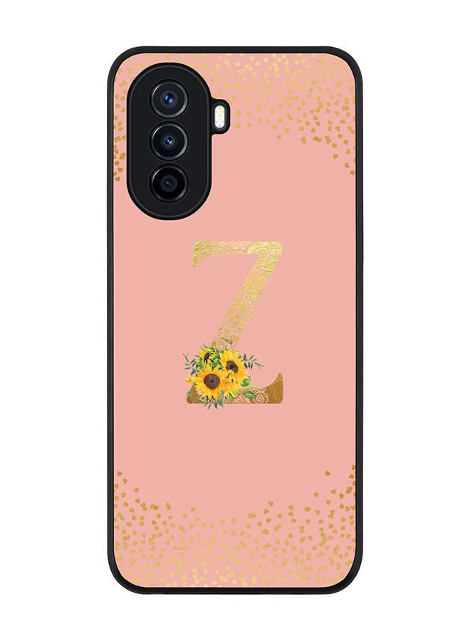 Stylizedd Rugged Black edge case for Huawei Nova Y70  Slim fit Soft Case Flexible Rubber Edges Anti Drop TPU Gel Thin Cover - Custom Monogram Initial Letter Floral Pattern Alphabet - Z (Rose Pink ) - Image 1