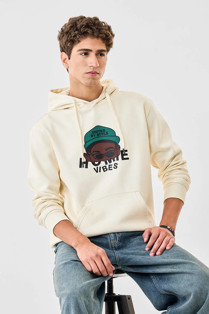 SNITCH Off White Graphic Long Sleeve Oversized Hoodie