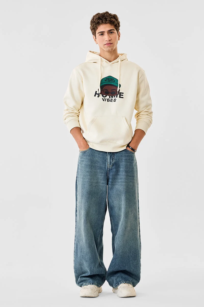 SNITCH Off White Graphic Long Sleeve Oversized Hoodie