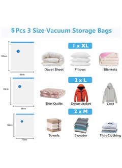 RION Vacuum Storage Bags with Hand Pump – 5-Pack Space Saver Bags for Clothes & Travel  - Image 3
