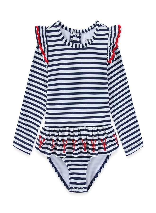 Sperry Baby Girls UPF 50+ Rash Guard One Piece Swimsuit Bathing Suit with Bucket Sun Hat 2 Piece Swimwear Set for Infant - Image 2
