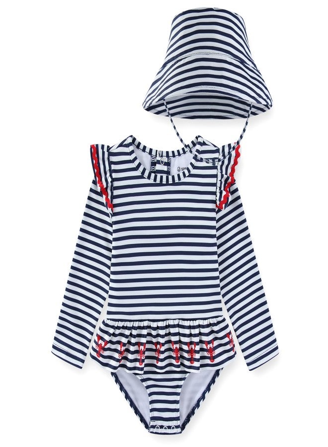 Sperry Baby Girls UPF 50+ Rash Guard One Piece Swimsuit Bathing Suit with Bucket Sun Hat 2 Piece Swimwear Set for Infant - Image 1