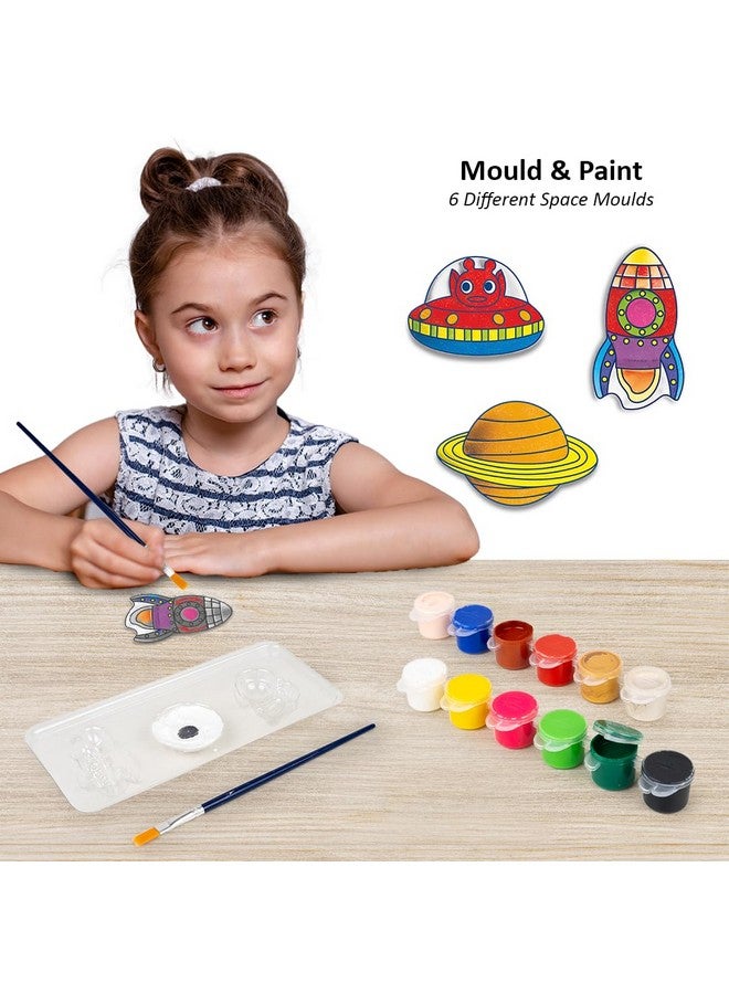Ratna's Mould & Paint Space Themed DIY Kit | Create Adorable Plaster Fridge Magnets & Badges | Includes 6 Moulds Fun Craft Activity Toys for Kids 5+ Years - Image 3