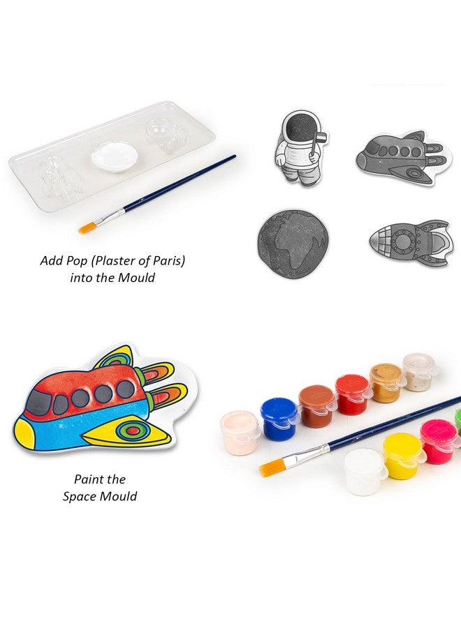 Ratna's Mould & Paint Space Themed DIY Kit | Create Adorable Plaster Fridge Magnets & Badges | Includes 6 Moulds Fun Craft Activity Toys for Kids 5+ Years - Image 2