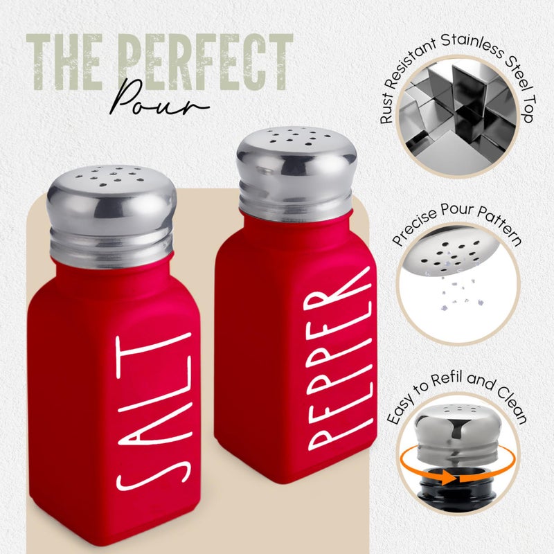 Brighter Barns Red Salt and Pepper Shakers Set with Holder by Brighter Barns - Dining Table Decor, Modern Farmhouse Kitchen Decor - Christmas Salt and Pepper Shakers with Caddy for Restaurant, RV, Airbnb, Gift (Red) - Image 3