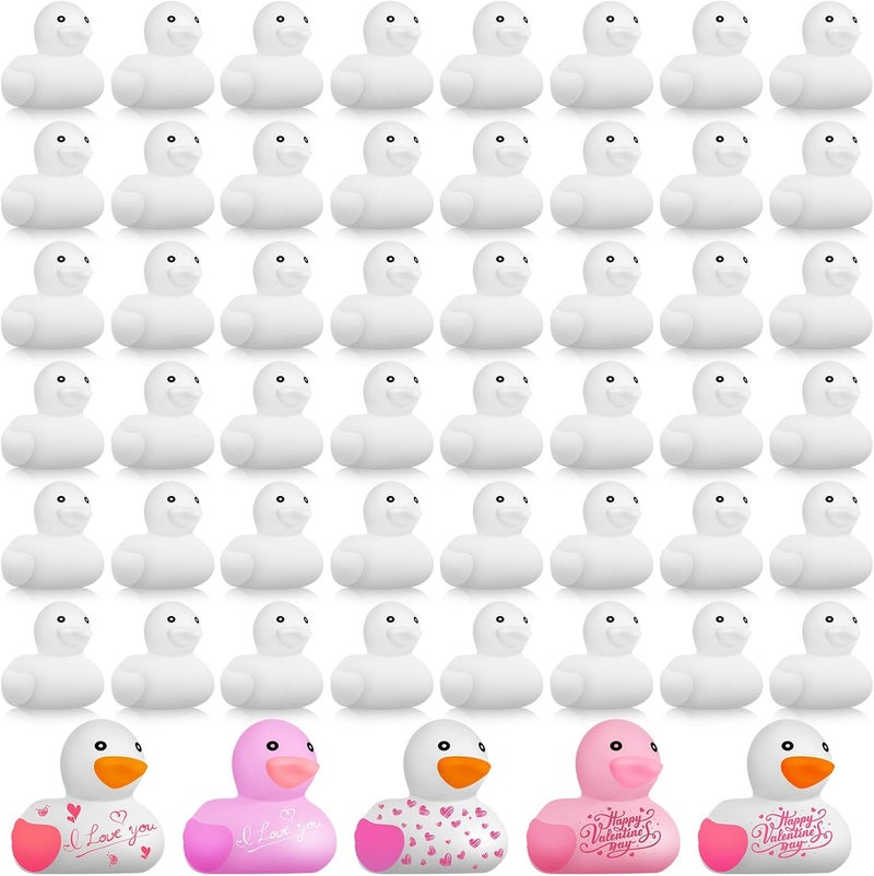 Sratte Sratte 48 Pieces DIY Rubber Ducks White Blank Rubber Bath Mini Ducks for Pool Bathtub Baby Party Favors Kids Birthday Gifts  - Image 1