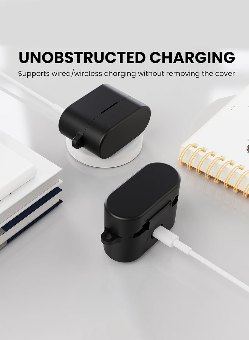 سجيت غطاء حافظة لسماعات Sony WF-1000XM6 مع مجموعة تنظيف، حافظة سيليكون ناعمة واقية مزودة بمشبك كاربينر (أسود) - Image 5