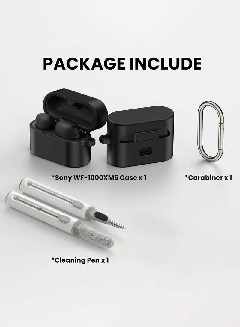 سجيت غطاء حافظة لسماعات Sony WF-1000XM6 مع مجموعة تنظيف، حافظة سيليكون ناعمة واقية مزودة بمشبك كاربينر (أسود) - Image 3