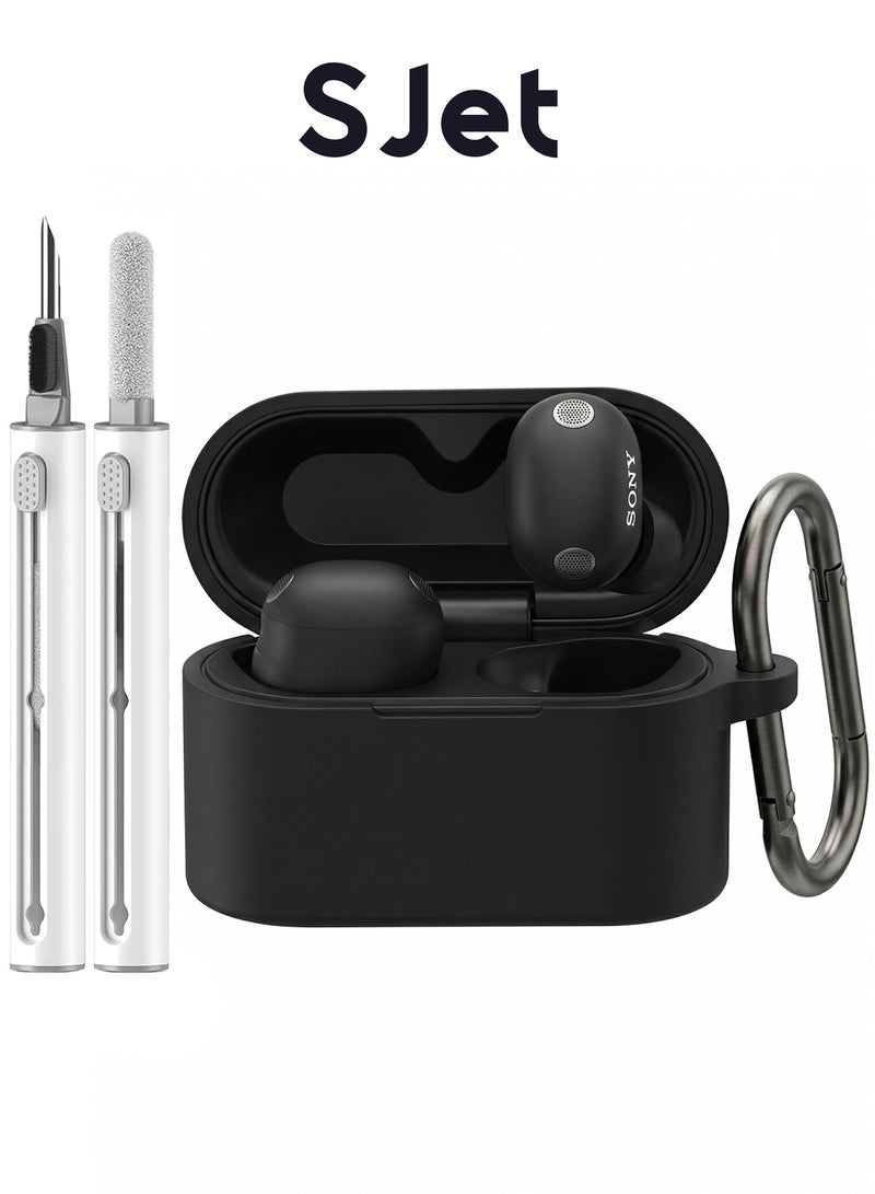 سجيت غطاء حافظة لسماعات Sony WF-1000XM6 مع مجموعة تنظيف، حافظة سيليكون ناعمة واقية مزودة بمشبك كاربينر (أسود) - Image 1