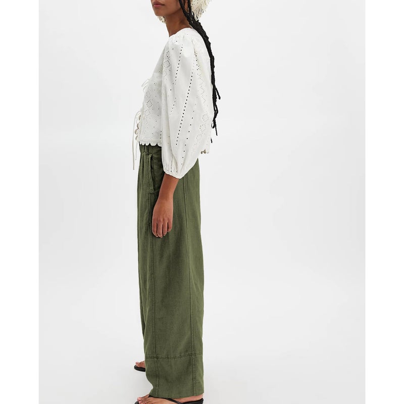 SeeLuNa Linen Pants for Women Cotton Baggy Boho Casual Palazzo Pants Wide Leg Long Lounge Trousers with Pockets(Army-Green,M) - Image 5