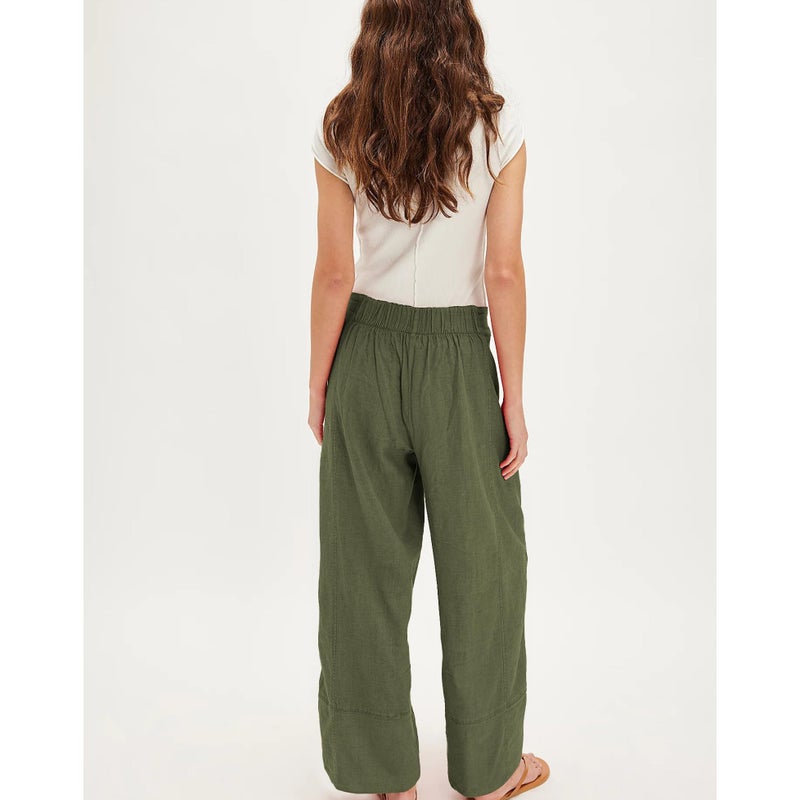 SeeLuNa Linen Pants for Women Cotton Baggy Boho Casual Palazzo Pants Wide Leg Long Lounge Trousers with Pockets(Army-Green,M) - Image 2