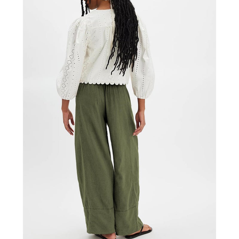 SeeLuNa Linen Pants for Women Cotton Baggy Boho Casual Palazzo Pants Wide Leg Long Lounge Trousers with Pockets(Army-Green,M) - Image 4