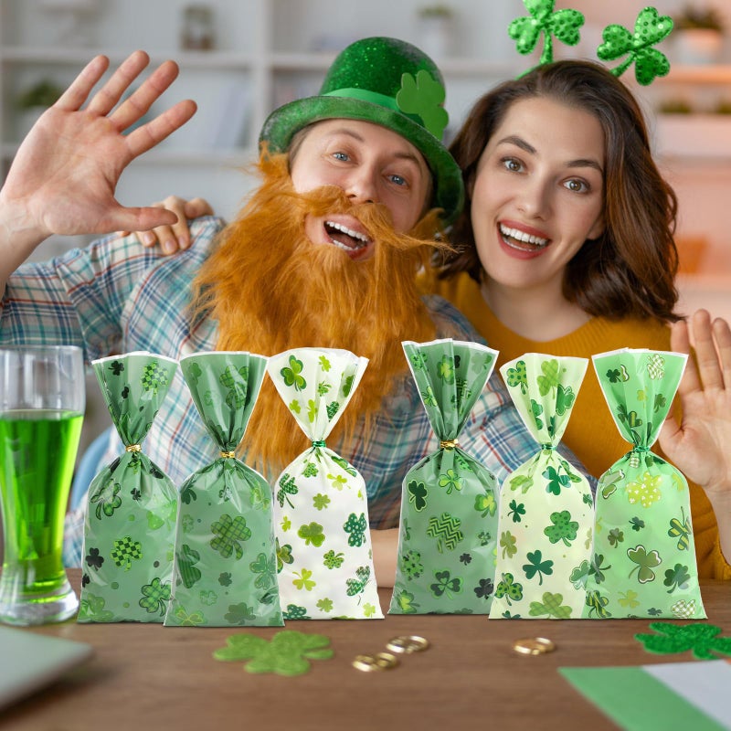 CCINEE St. Patrick's Day Cellophane Treat Bags, 180pcs Irish Lucky Shamrock Cello Candy Bags with Twsit Ties for for Saint Patrick Day Party Supply - Image 4
