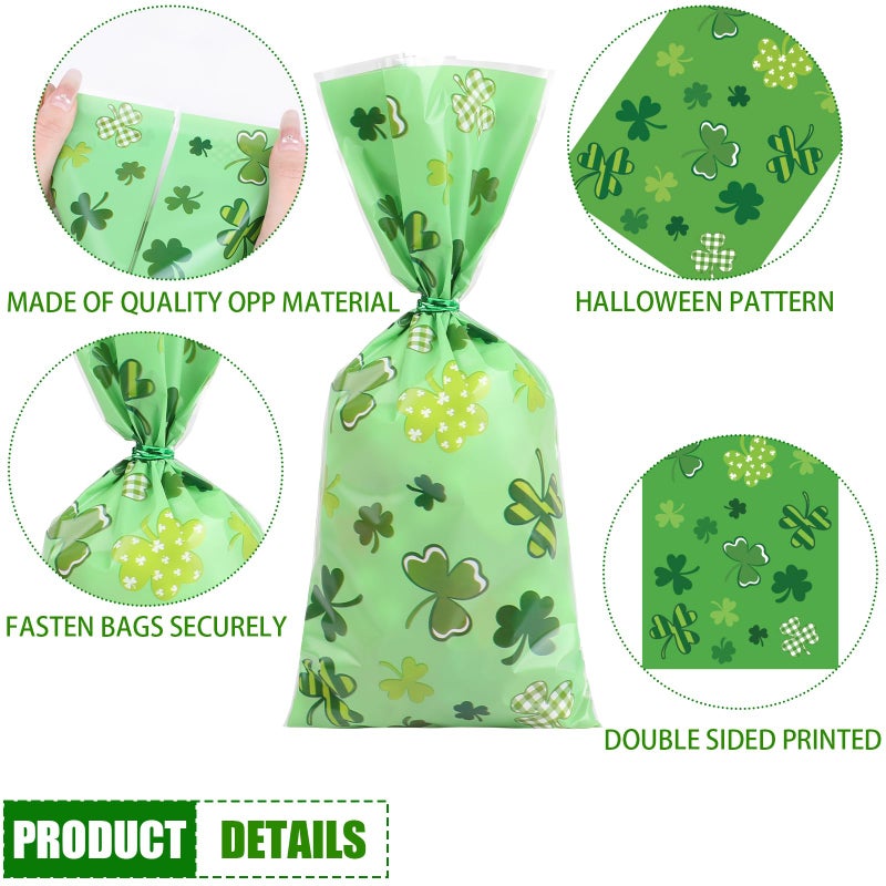 CCINEE St. Patrick's Day Cellophane Treat Bags, 180pcs Irish Lucky Shamrock Cello Candy Bags with Twsit Ties for for Saint Patrick Day Party Supply - Image 3