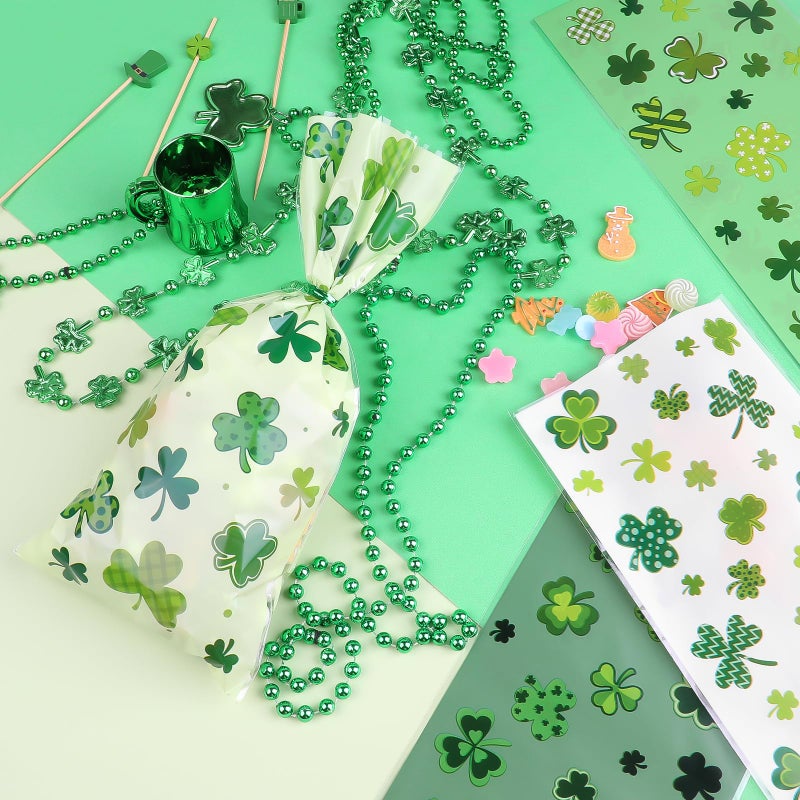 CCINEE St. Patrick's Day Cellophane Treat Bags, 180pcs Irish Lucky Shamrock Cello Candy Bags with Twsit Ties for for Saint Patrick Day Party Supply - Image 5