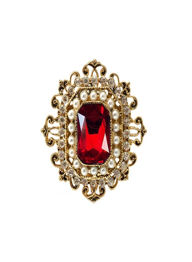 Dtja Antique Rhinestone Brooch Pin for Women Girls Gold Tone Vintage Baroque Rectangle Crystal Shell Pearl Boho Victorian Style Brooches Lapel Pins Elegant Wedding Valentine Festival Ornament Jewelry Gift (Red CZ) - Image 1