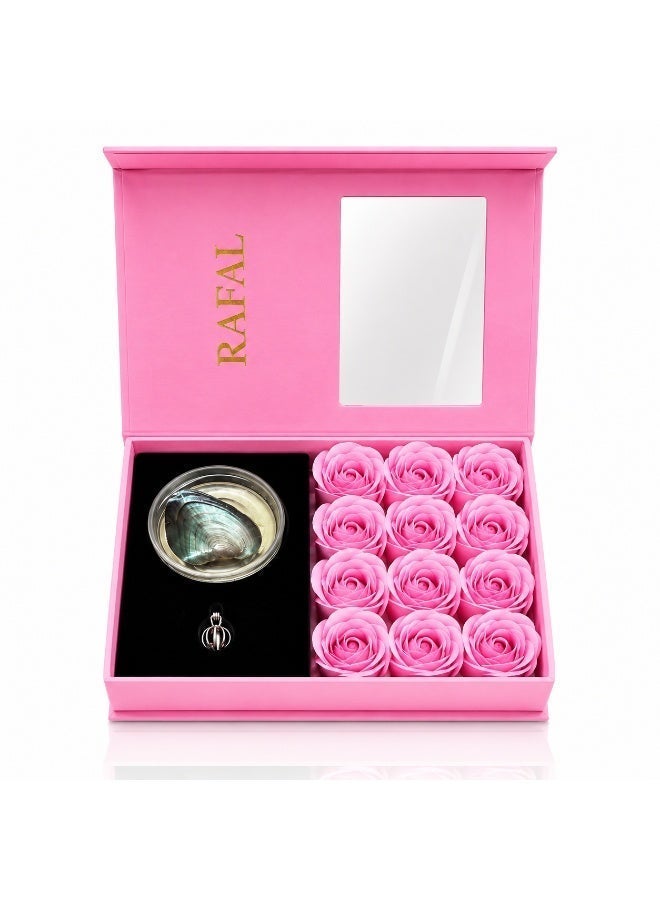 RAFAL Women's Pearl Oyster Necklace Set with Velvet Rose Box - Image 1