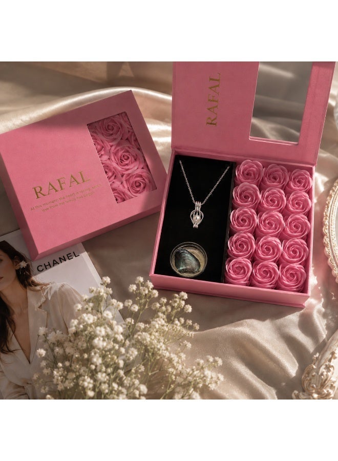 RAFAL Women's Pearl Oyster Necklace Set with Velvet Rose Box - Image 2