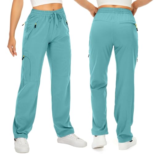 Toomett Womens Hiking Pants Quick Dry UPF 50 Travel Golf Pants Lightweight Camping Work Cargo Pants Zipper Pockets6608Lake Green2XL - Image 3