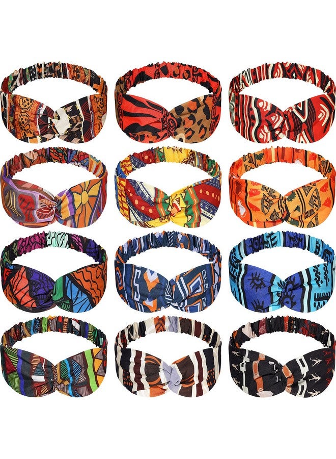واي دريس 12 قطعة من عصابات الرأس الأفريقية بطباعة بوهو عصابة رأس بعقدة ملتوية وأربطة شعر مرنة متقاطعة عتيقة عصابة رأس للتمرين واليوجا وإكسسوارات الشعر الرياضية للنساء والفتيات - Image 1