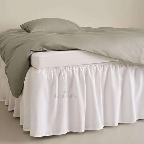 Rajlinen Ruffled Bed Skirt with Split Corners, King Dust Ruffle 12 inch Drop, 100% Microfiber Bedskirt with Platform Three Sided Coverage Ruffled Gathering Bed Skirts, White - Image 1