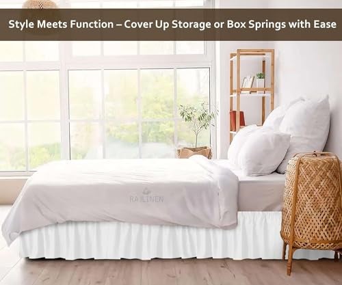 Rajlinen Ruffled Bed Skirt with Split Corners, King Dust Ruffle 12 inch Drop, 100% Microfiber Bedskirt with Platform Three Sided Coverage Ruffled Gathering Bed Skirts, White - Image 5