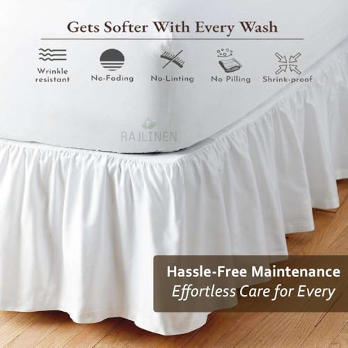 Rajlinen Ruffled Bed Skirt with Split Corners, King Dust Ruffle 12 inch Drop, 100% Microfiber Bedskirt with Platform Three Sided Coverage Ruffled Gathering Bed Skirts, White - Image 4