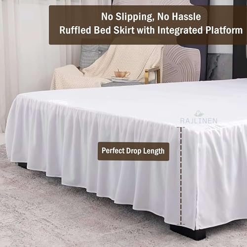 Rajlinen Ruffled Bed Skirt with Split Corners, King Dust Ruffle 12 inch Drop, 100% Microfiber Bedskirt with Platform Three Sided Coverage Ruffled Gathering Bed Skirts, White - Image 3