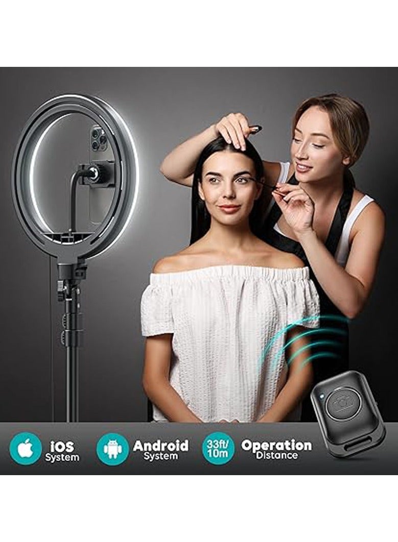عام ضوء إطار مرايا ذاتية التقاط حجم 10 بوصة، مع حامل ثلاثي القوائم بارتفاع 72 بوصة، وحامل للهاتف، 38 وضعًا لونيًا، سهل الضبط، بدون مراحل، ضوء LED متغير السرعة، مناسب لأجهزة آيفون وأندرويد، لقنوات اليوتيوب، تجميل الوجه، وتطبيق تيك توك. - Image 4