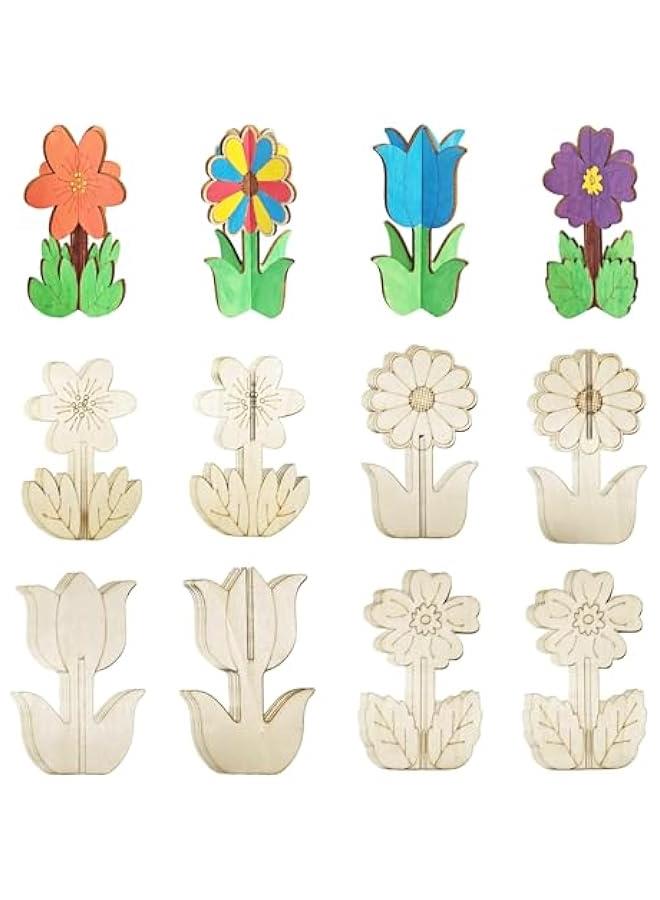Arabest DIY 3D Flower Spring Wood Crafts to Paint, Spring Unfinished Wooden Slices for Craft, Flowers Ornaments for Painting Decorations (32 PCS) - Image 1