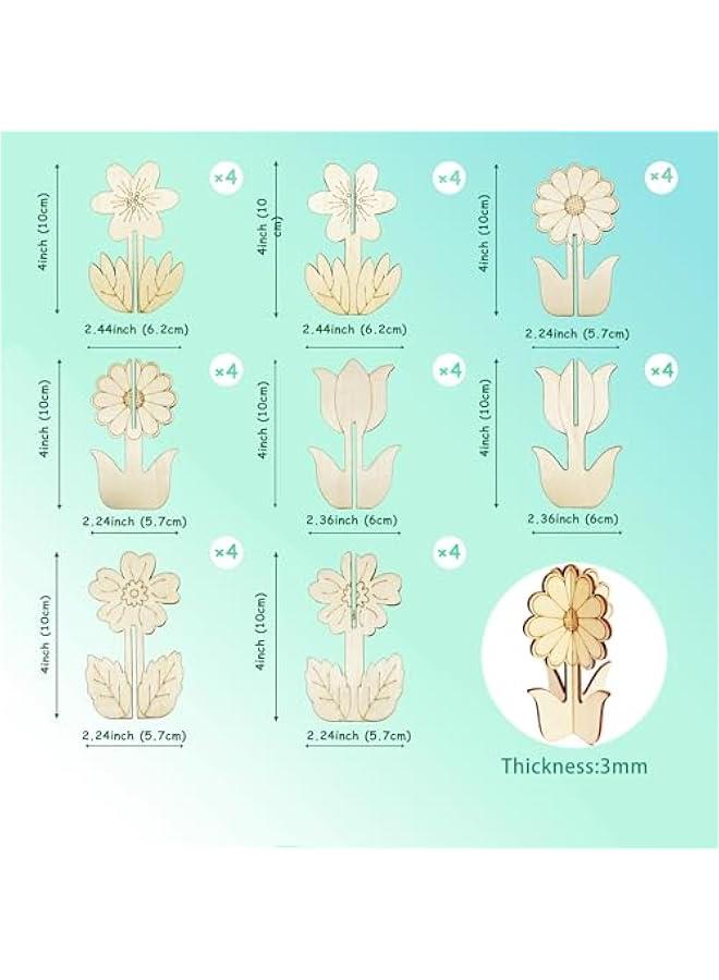 Arabest DIY 3D Flower Spring Wood Crafts to Paint, Spring Unfinished Wooden Slices for Craft, Flowers Ornaments for Painting Decorations (32 PCS) - Image 2
