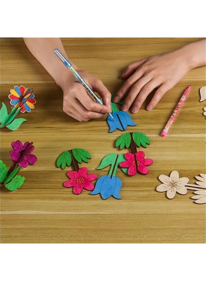 Arabest DIY 3D Flower Spring Wood Crafts to Paint, Spring Unfinished Wooden Slices for Craft, Flowers Ornaments for Painting Decorations (32 PCS) - Image 4