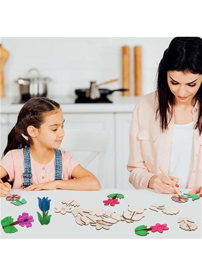 Arabest DIY 3D Flower Spring Wood Crafts to Paint, Spring Unfinished Wooden Slices for Craft, Flowers Ornaments for Painting Decorations (32 PCS) - Image 5