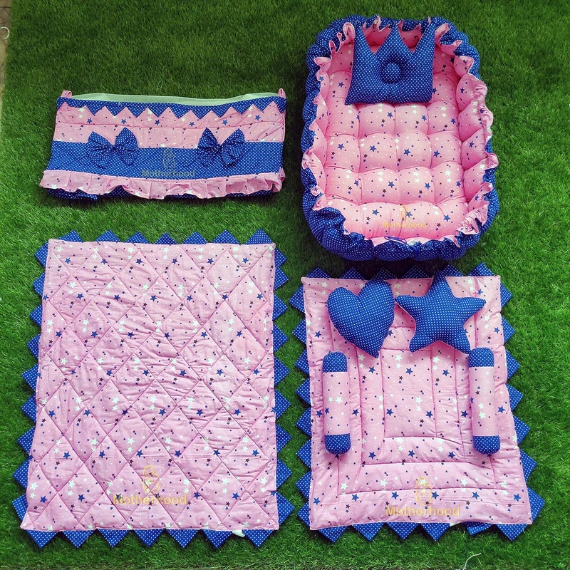 MOTHERHOOD MOTHERHOOD 1 Rectangle Baby Tub Bed with 1 Baby Cradle Hammock 1 Large Baby Blanket 1 Baby Mattress and 5 pc Baby Pillow Luxury Baby Mattress Bed Sleeper Bedding Set coSleeper Pink D - Image 1
