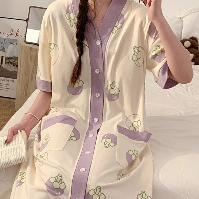 Summer Maternity Pajama Dress with Nursing Bra 58016 painting strawberry [with chest pad]]