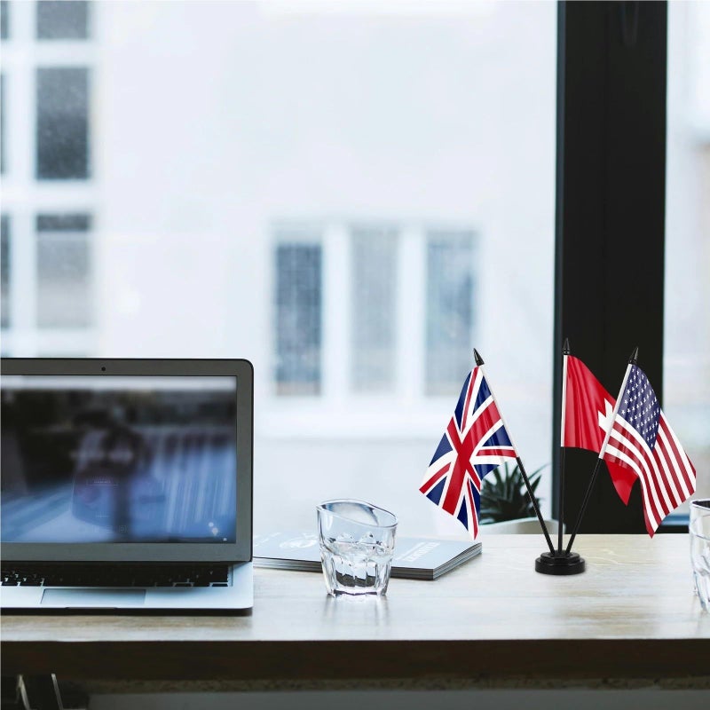 2 Pcs Black Mini Flagpole Desk Stand Portable Flag Holder For Office Meeting Decor - Image 3