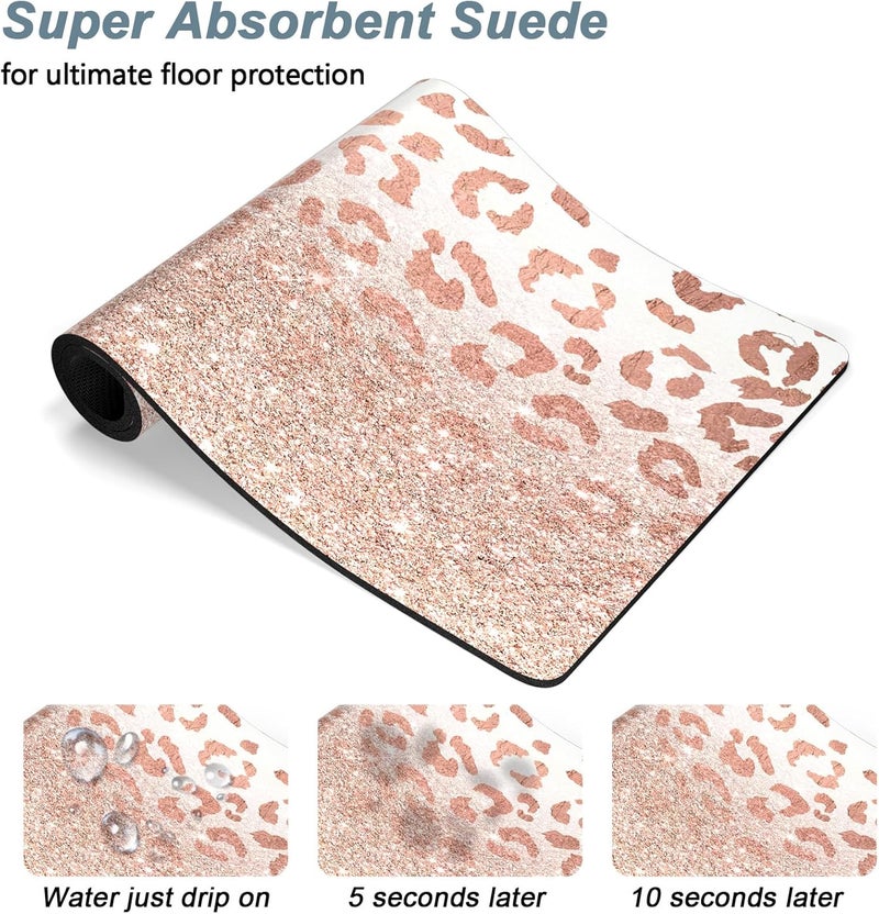 Rnivvi Dog Food Mat, 12" x 19" Leopard Absorbent Dog Cat Bowl Mat for Food and Water, Cute Anti-Slip Rubber Pet Feeding Rug Protect Floors, Puppy Placemat for Feeding & Watering Supplies, Rose - Image 3