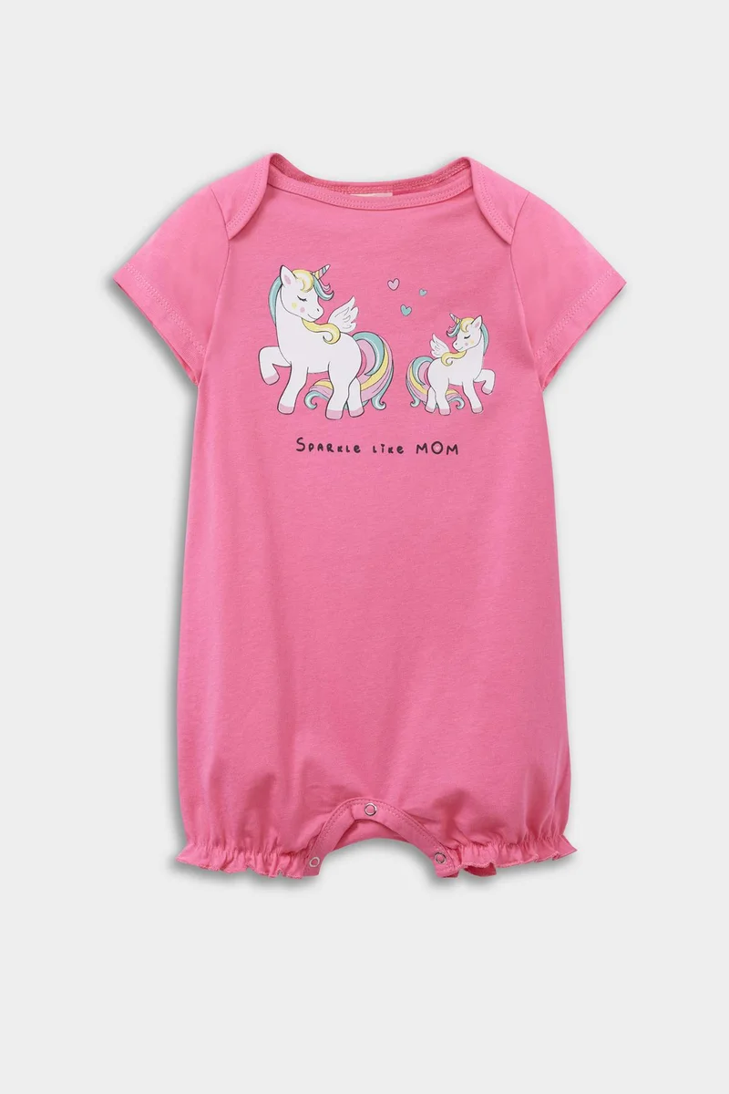 ديفاكتو Baby Girl Newborn Unicorn Printed Cotton 2 Piece Jumpsuit