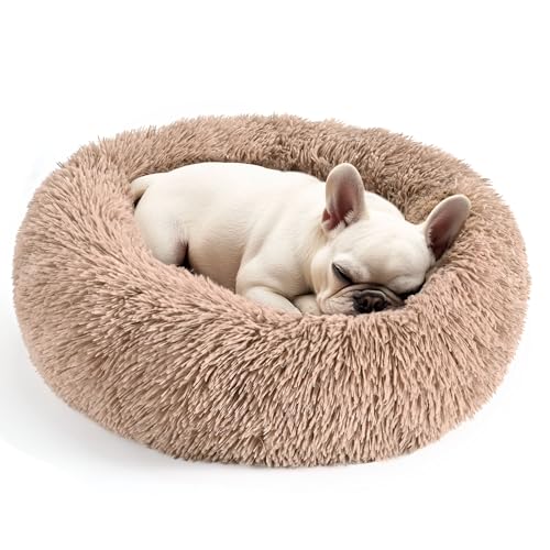 Hoewina Dogs Bed for Small Dogs AntiAnxiety Washable Round Bed Camel 240 L x 240 W x 80 Th - Image 1