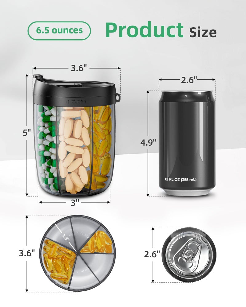 MAKABEE Large Pill Bottle Organizer, Supplement Organizer for Holding 6 Various Vitamins, Pill Box Case with Anti-Mixing & Wide Opening Design, Easy to Retrieve Meds - Image 5