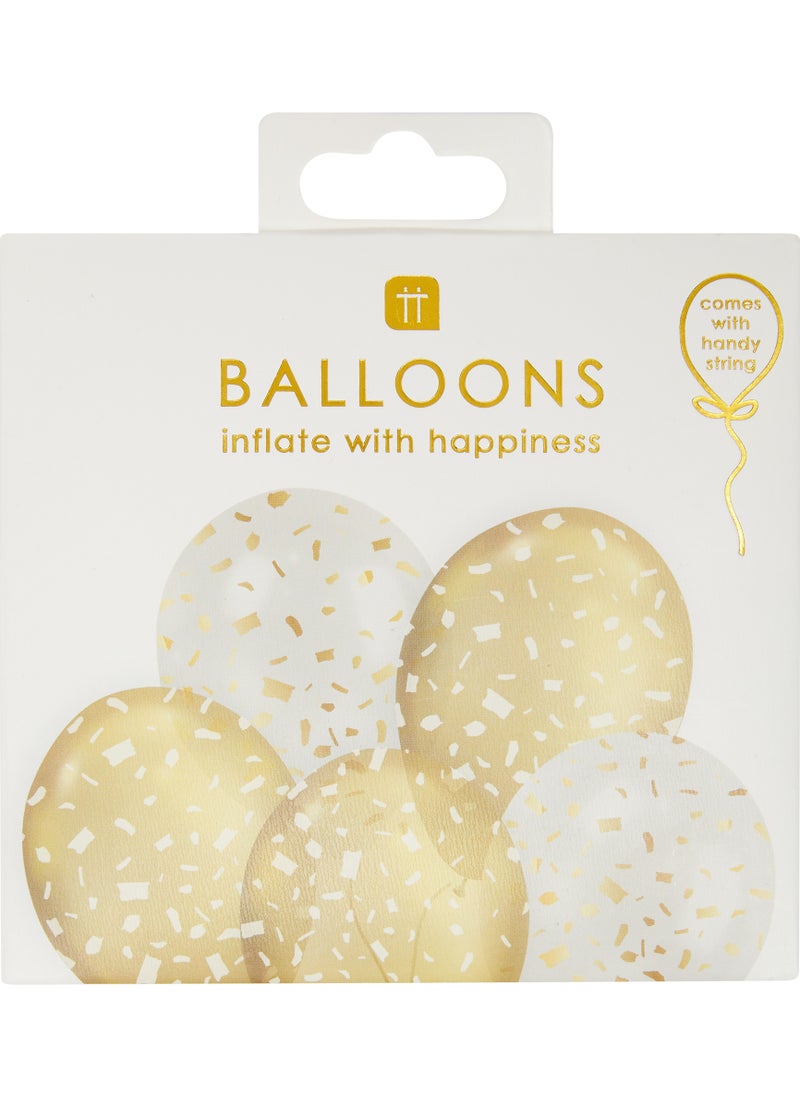 Talking Tables Talking Tables White And Gold Latex Balloons, Printed With Confetti Design, 12", 5 pack  - Image 2