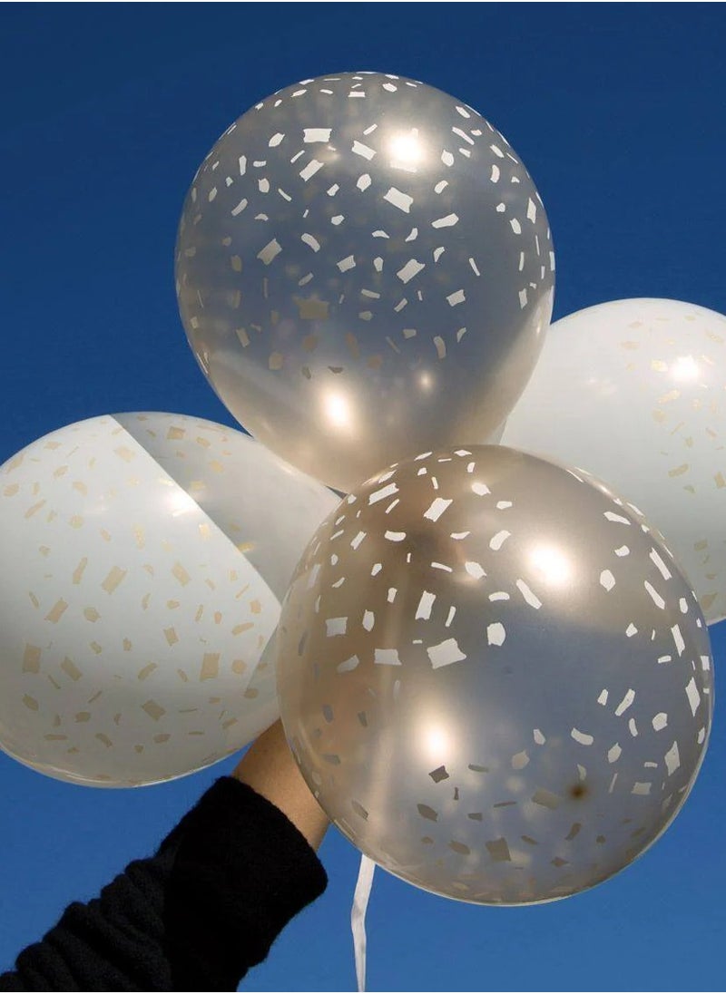 Talking Tables Talking Tables White And Gold Latex Balloons, Printed With Confetti Design, 12", 5 pack  - Image 1