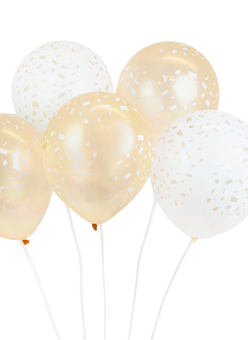 Talking Tables Talking Tables White And Gold Latex Balloons, Printed With Confetti Design, 12", 5 pack  - Image 4