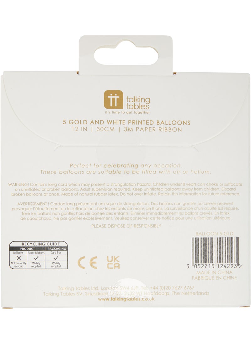 Talking Tables Talking Tables White And Gold Latex Balloons, Printed With Confetti Design, 12", 5 pack  - Image 3
